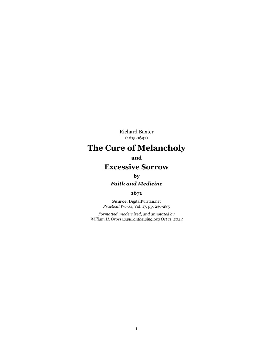 Cover of Baxter - Cure of Melancholy