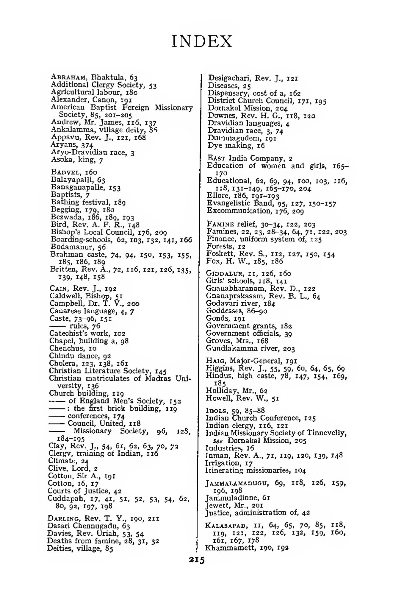 Page 293 of Christian Missions in the Telugu Country (Index)