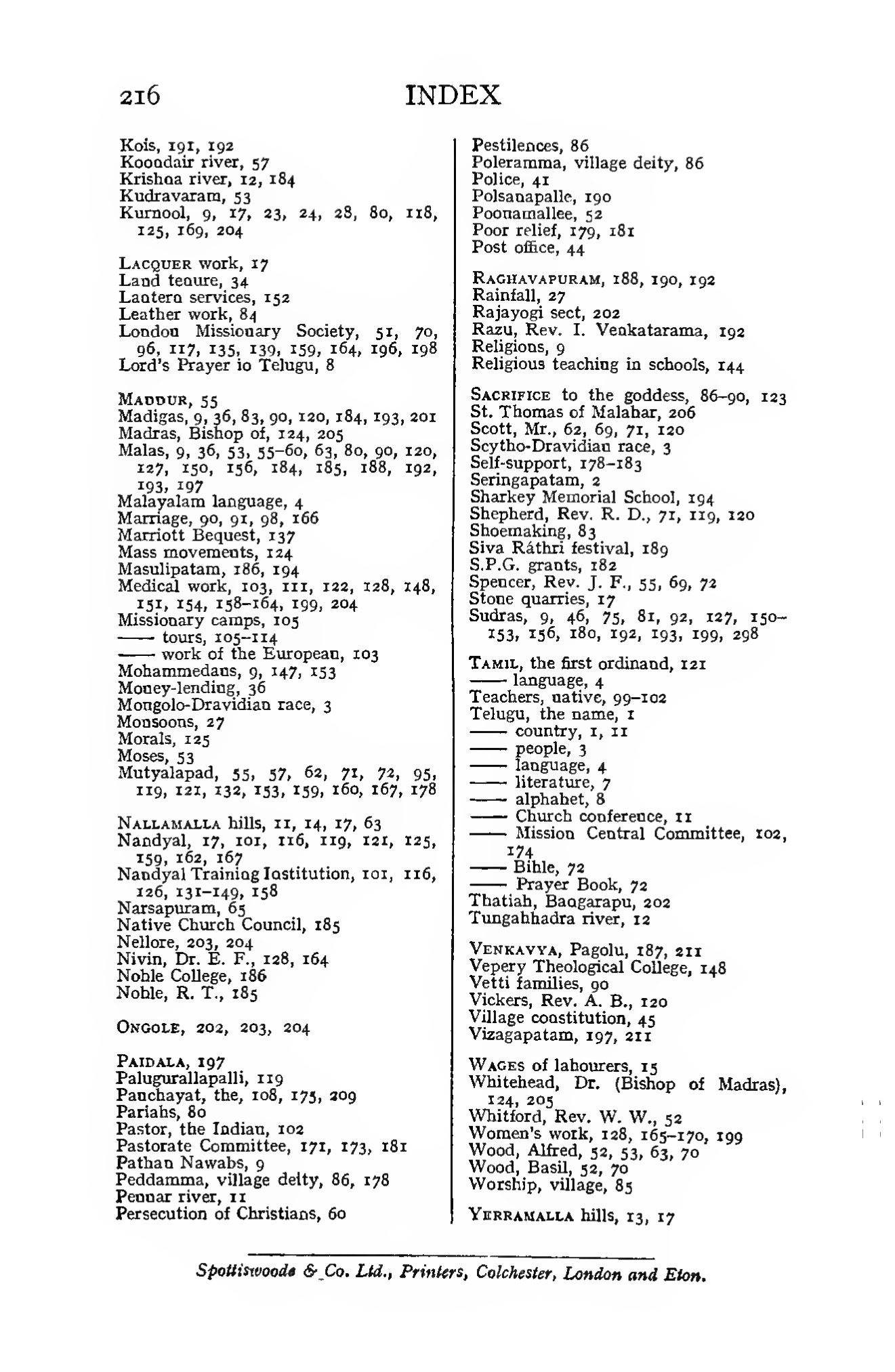 Page 294 of Christian Missions in the Telugu Country (Index)