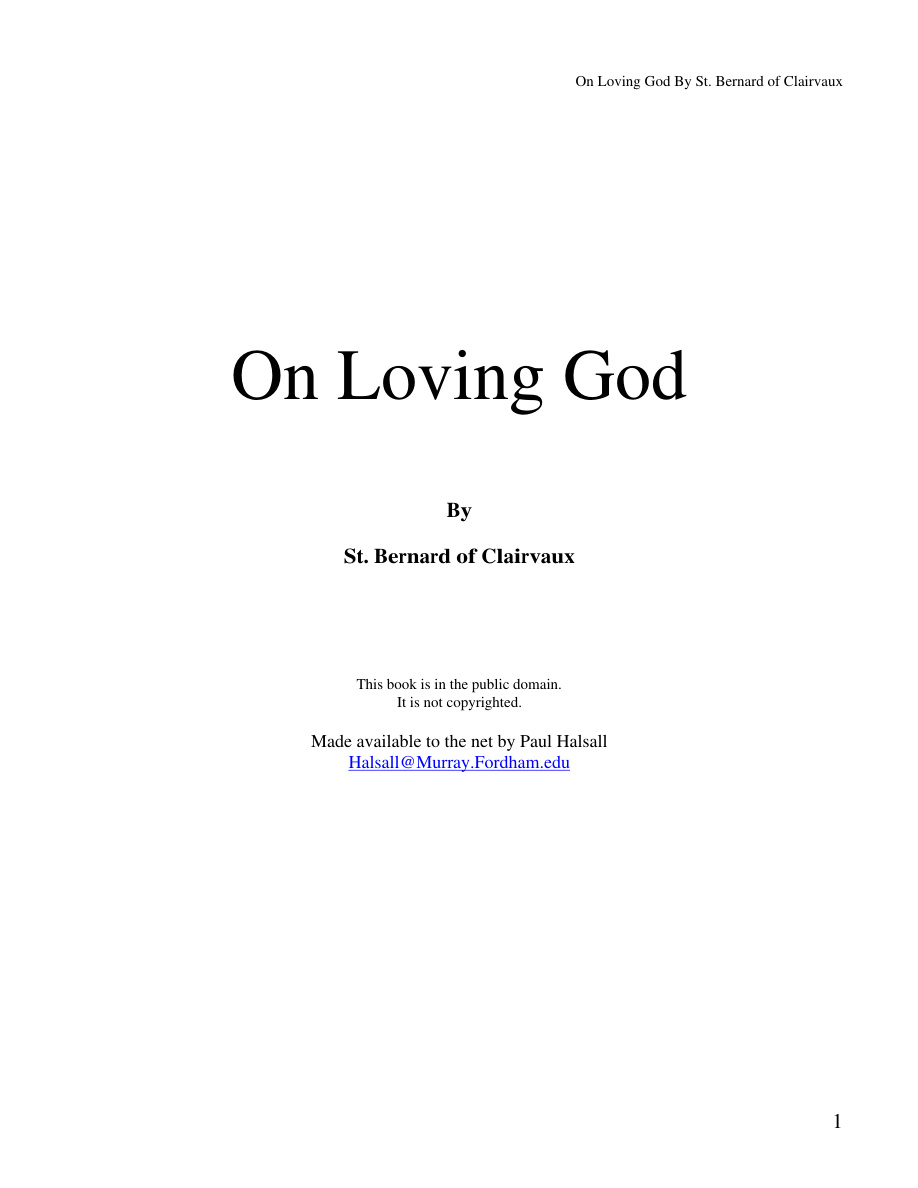 Cover of Clairvaux on loving god