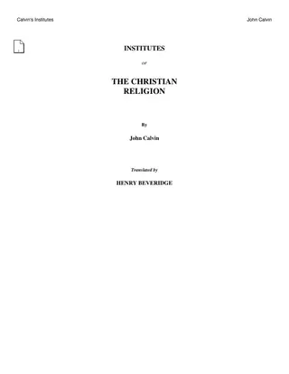 Institutes of the Christian Religion by John Calvin book cover