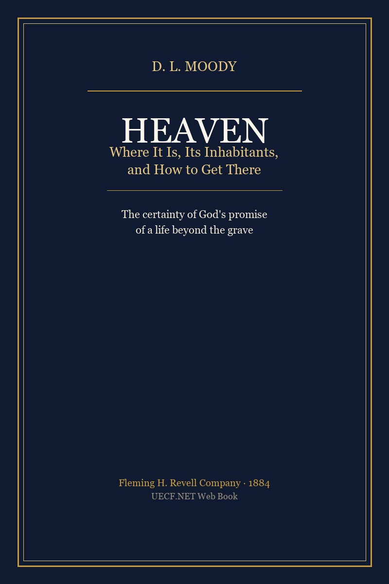 Book cover: Heaven: Where It Is, Its Inhabitants, and How to Get There / పరలోకము: అది ఎక్కడ, దాని నివాసులు, అక్కడికి ఎట్లు చేరుట — D. L. Moody