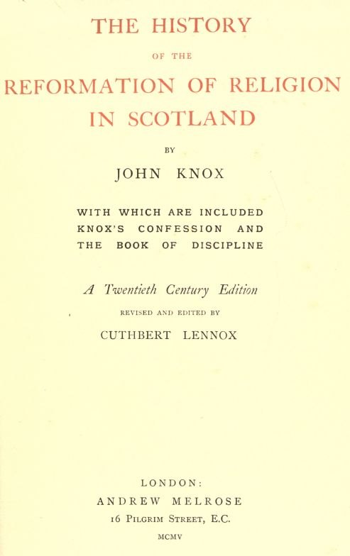 Cover of The History of the Reformation of Religion in Scotland