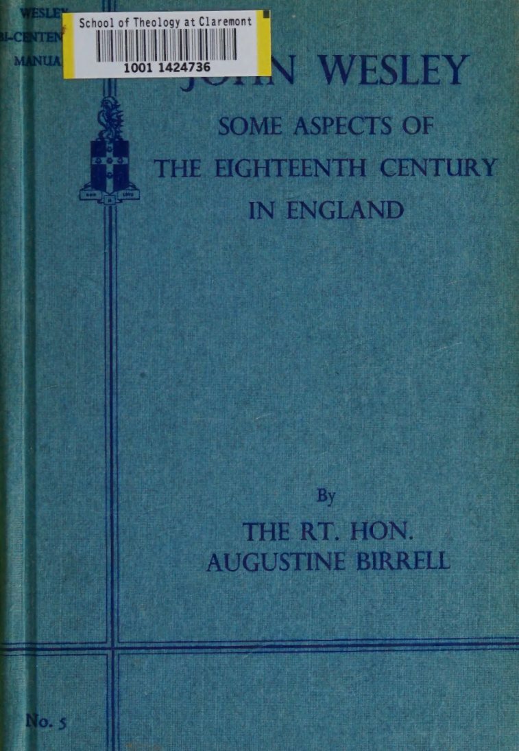 Cover of John Wesley: Some Aspects of the Eighteenth Century in England