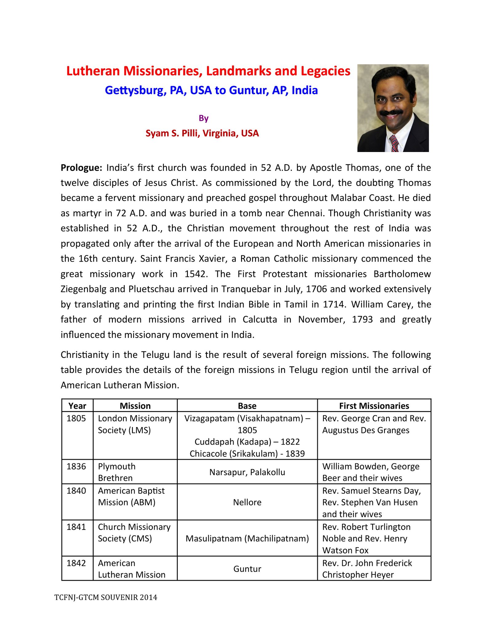 Page 1 of Lutheran Missionaries, Landmarks and Legacies (Prologue)