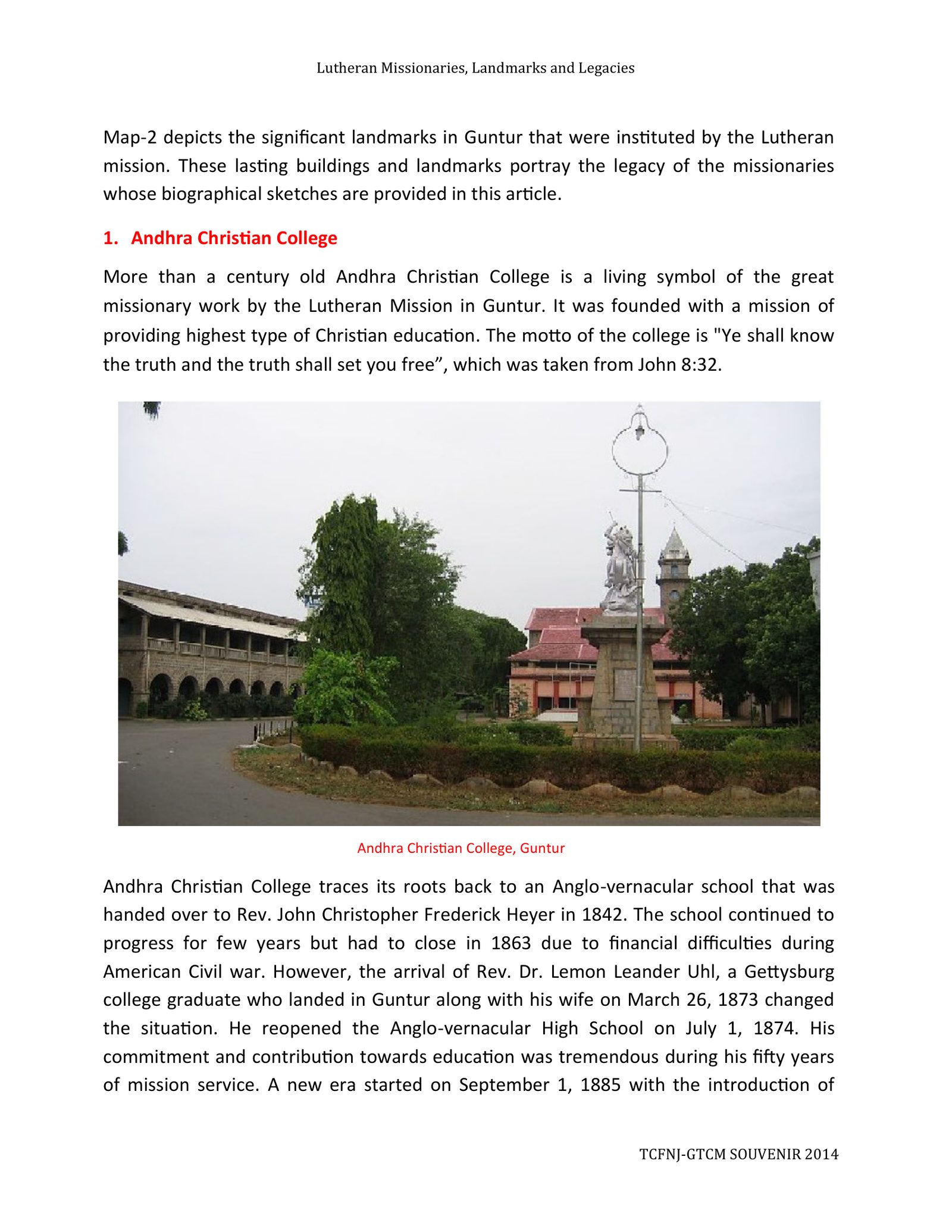 Page 4 of Lutheran Missionaries, Landmarks and Legacies (1. Andhra Christian College)