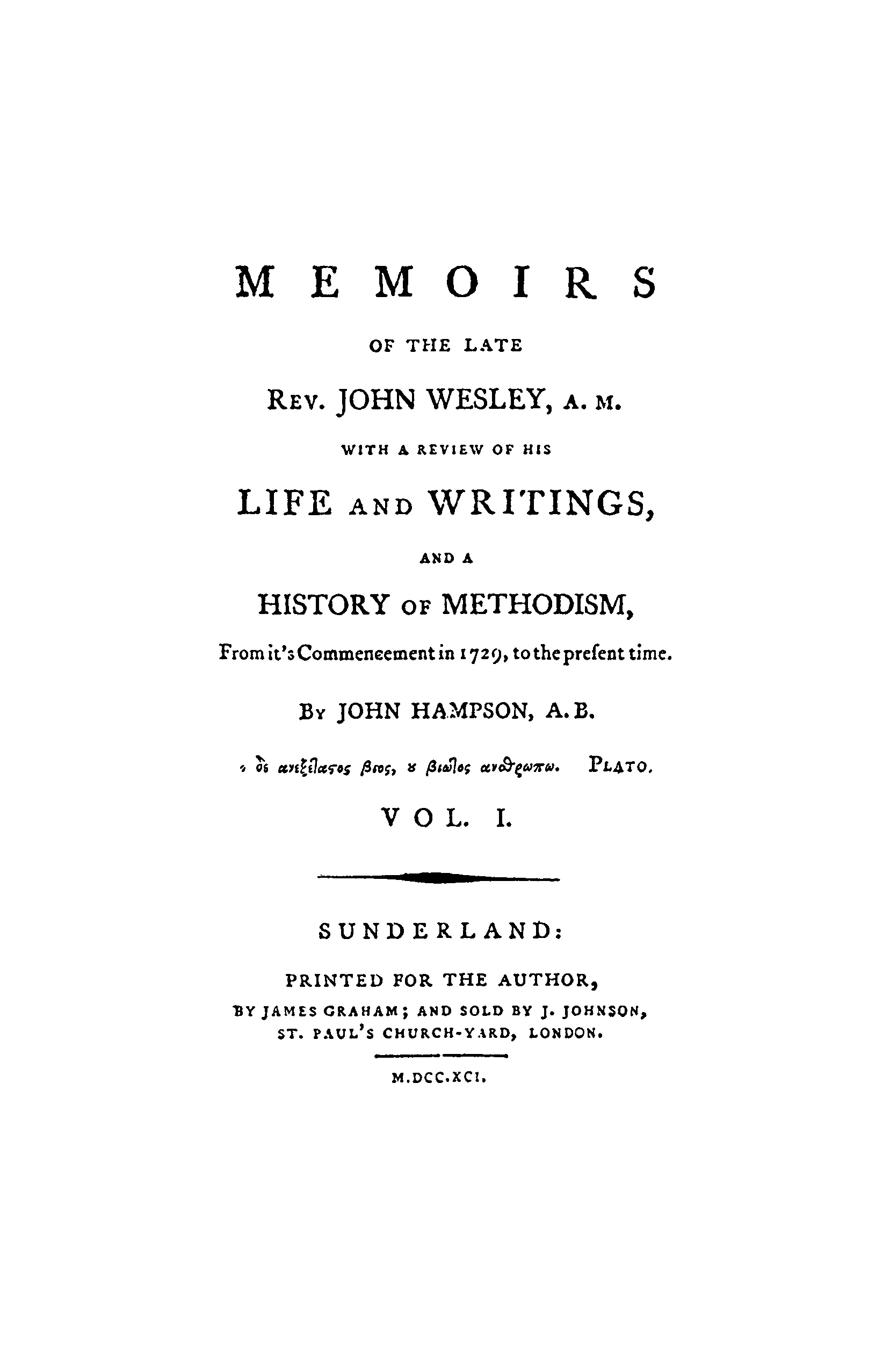Cover of Memoirs of the Late Rev. John Wesley