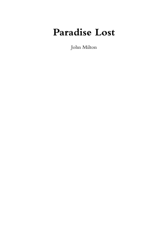 Cover of Milton paradise lost nt