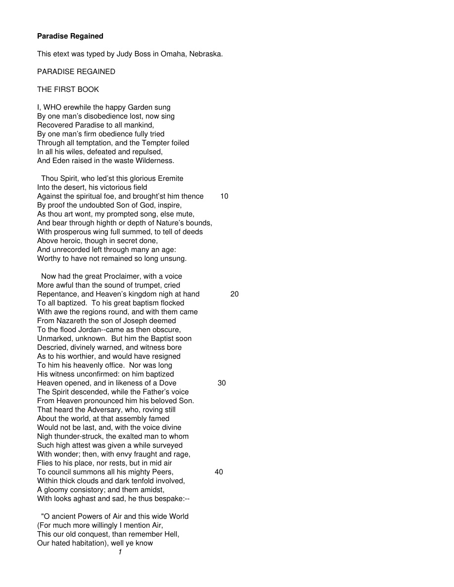 Cover of Milton paradise regained