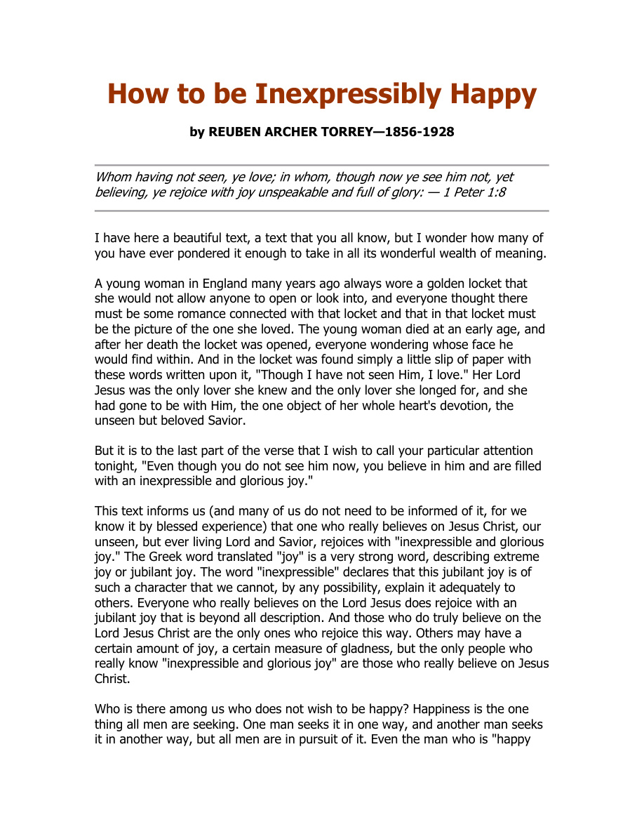 Cover of RA-Torrey-How-to-be-Inexpressibly-Happy