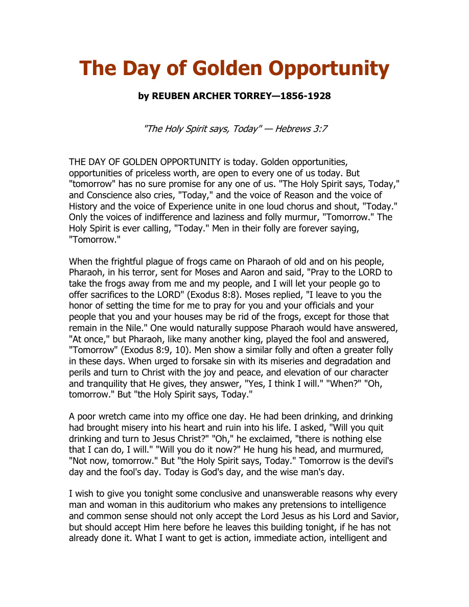 Cover of RA-Torrey-The-Day-of-Golden-Opportunity
