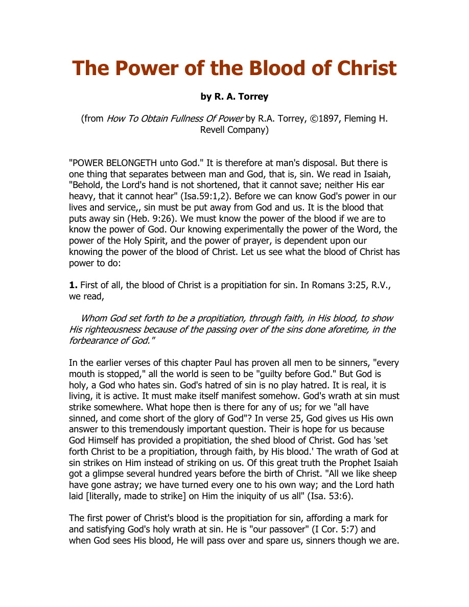Cover of RA-Torrey-The-Power-of-the-Blood-of-Christ