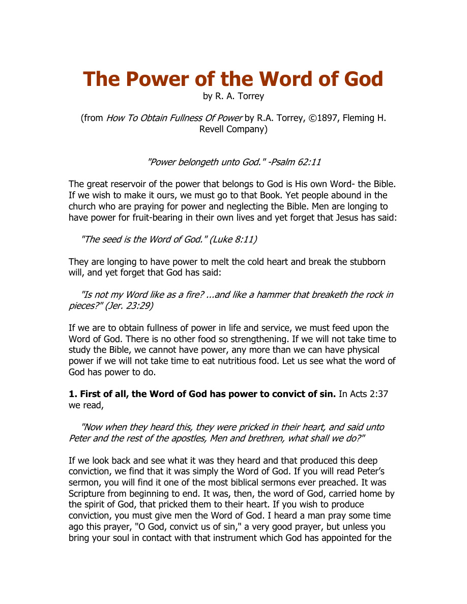 Cover of RA-Torrey-The-Power-of-the-Word-of-God
