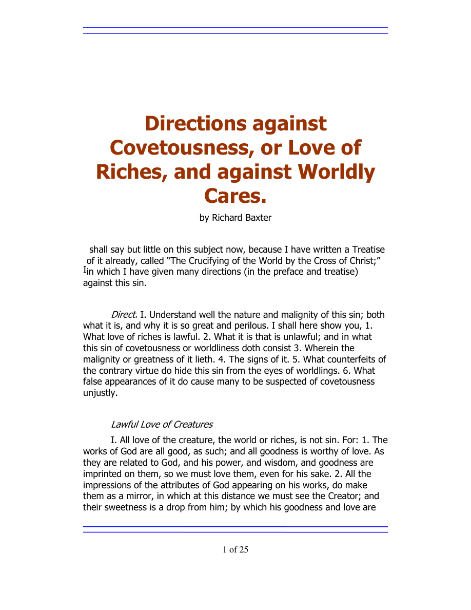 Cover of richard-baxter-direction-against-covetousness-or-love-of-riches