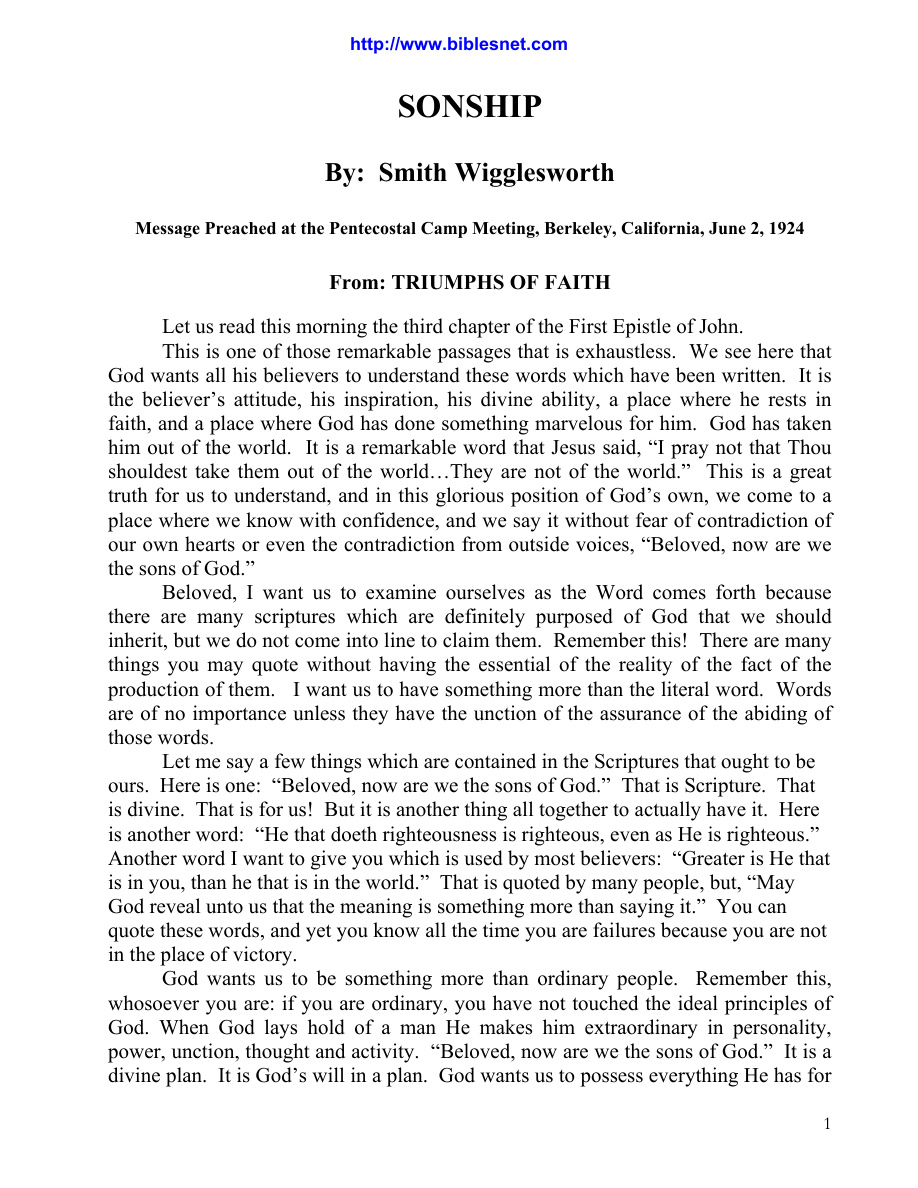 Cover of Smith-Wigglesworth-Sonship