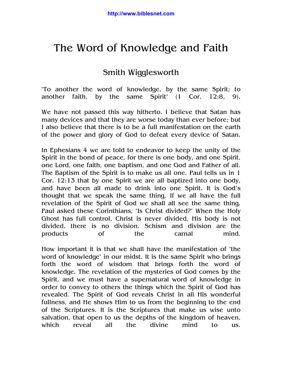 Cover of Smith-Wigglesworth-The-Word-of-Knowledge-and-Faith