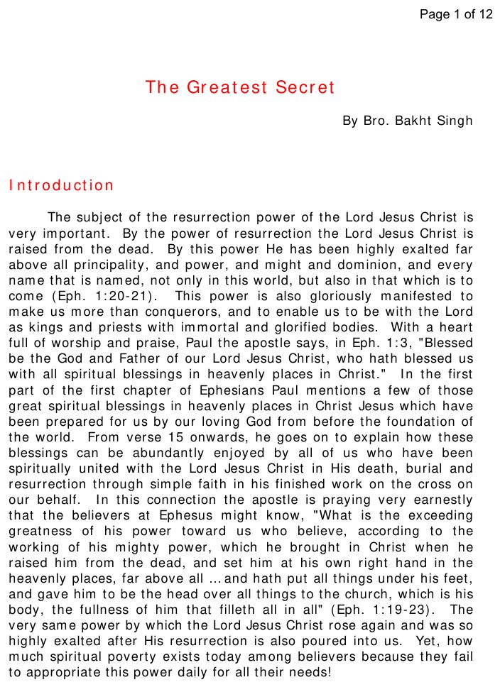 The Greatest Secret by Bakht Singh