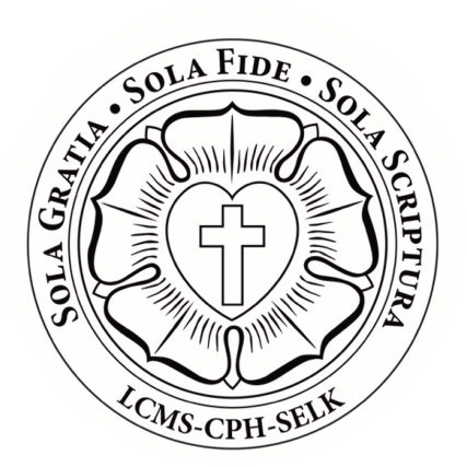 Circular seal with a Luther rose reading Sola Gratia, Sola Fide, Sola Scriptura — LCMS · CPH · SELK