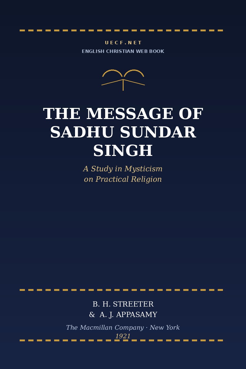 UECF.NET cover card for The Message of Sadhu Sundar Singh by B. H. Streeter and A. J. Appasamy — an original UECF.NET design, not the publisher's cover art
