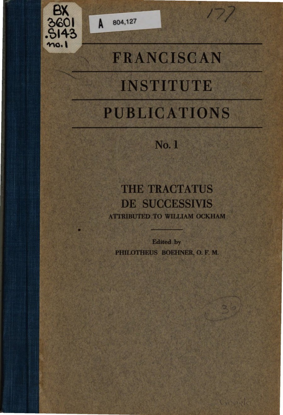 The Tractatus de Successivis by William of Ockham book cover