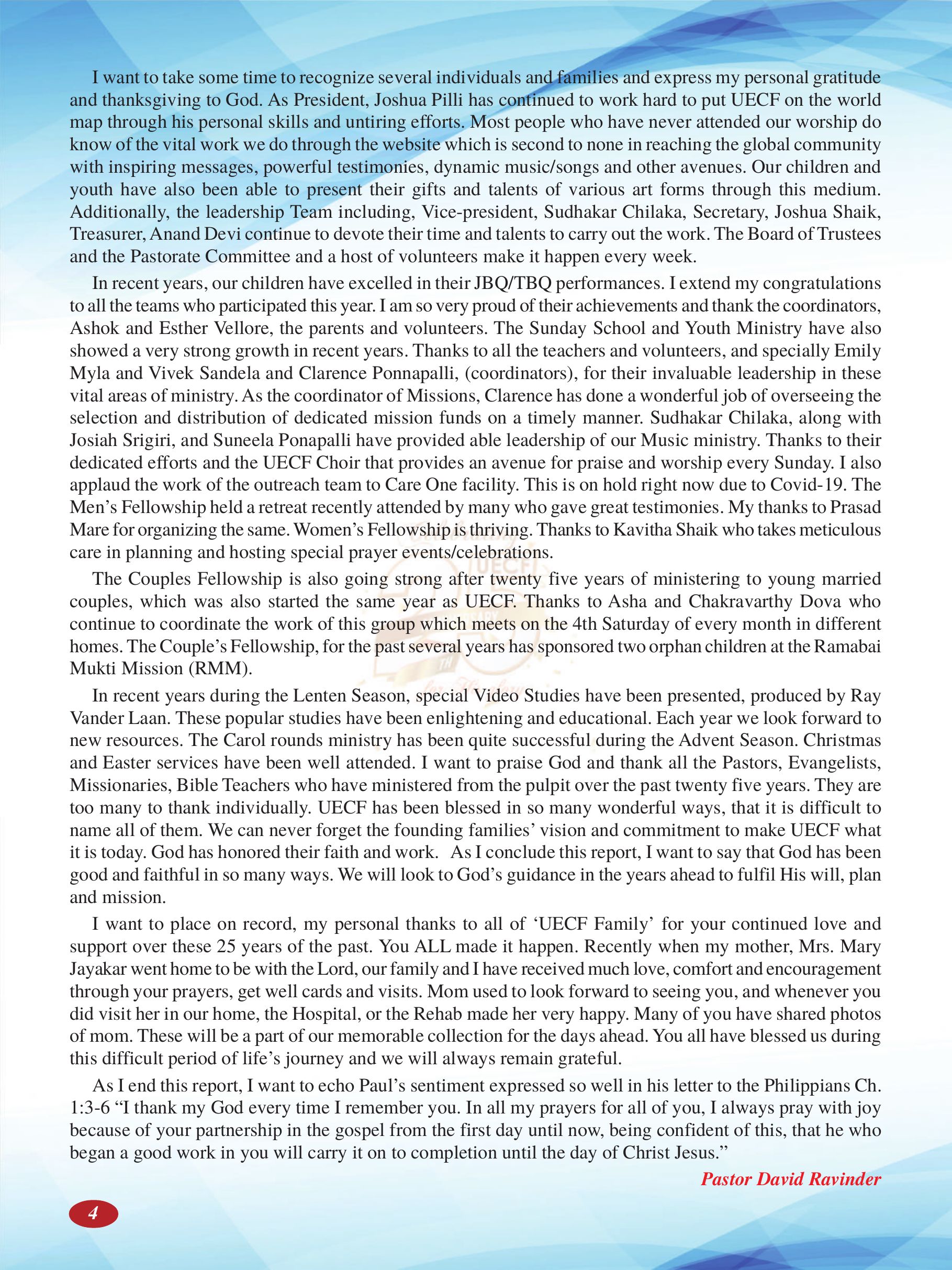 Page 4 of the UECF Silver Jubilee Souvenir