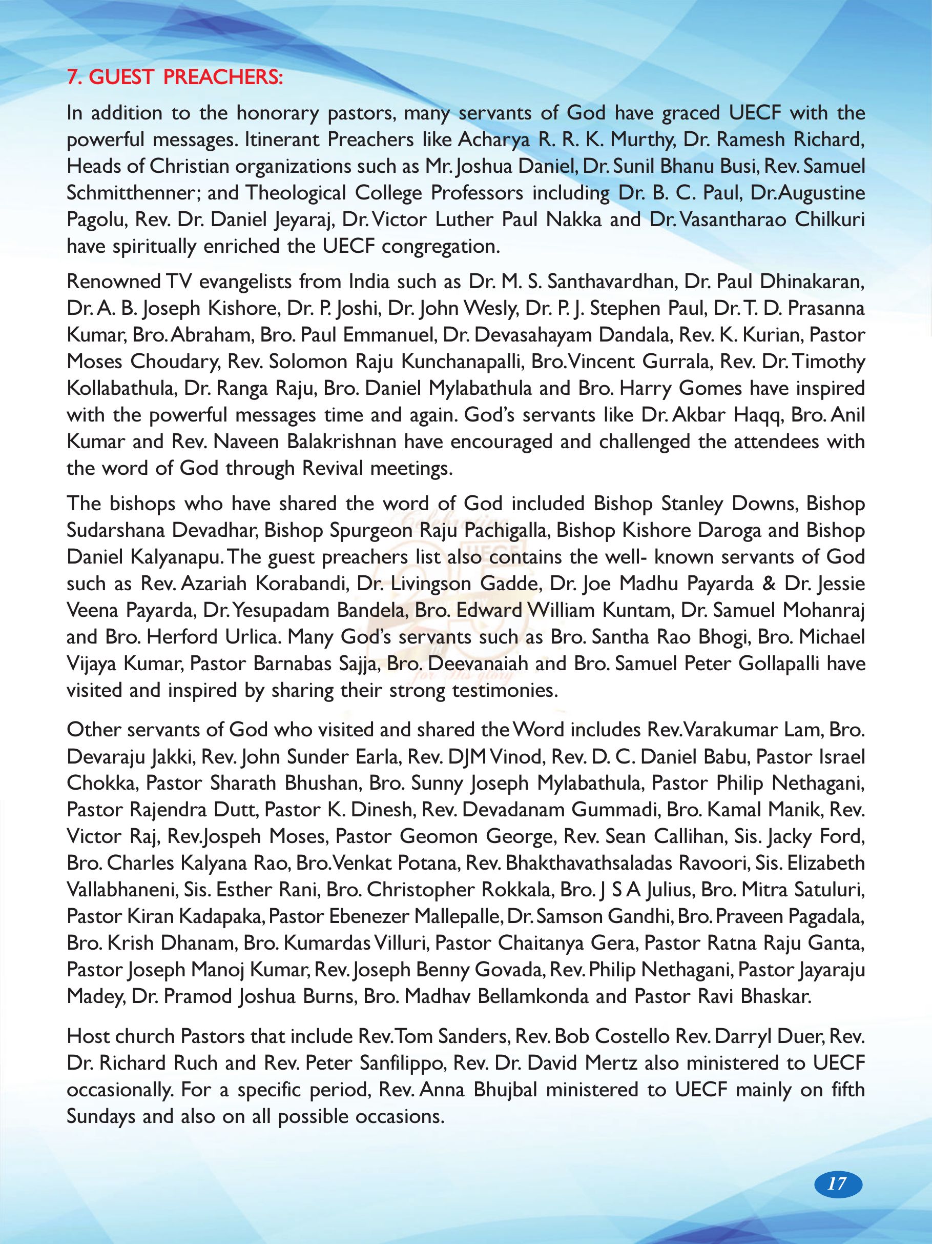 Page 17 of the UECF Silver Jubilee Souvenir