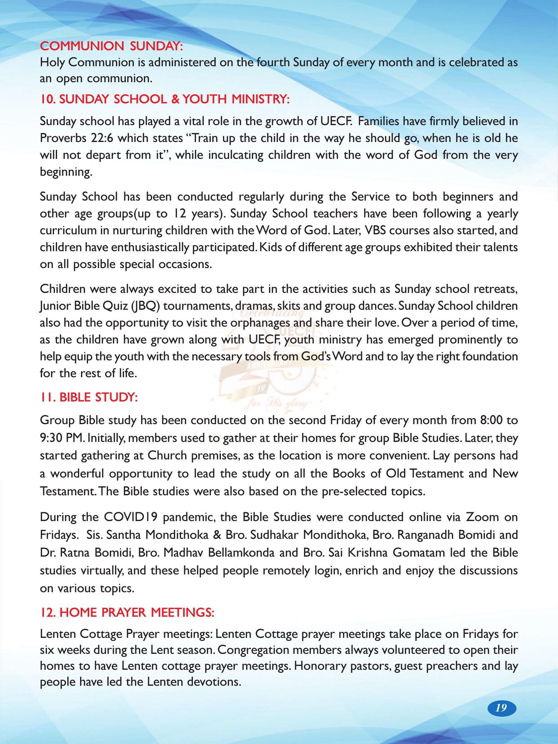 Page 19 of the UECF Silver Jubilee Souvenir