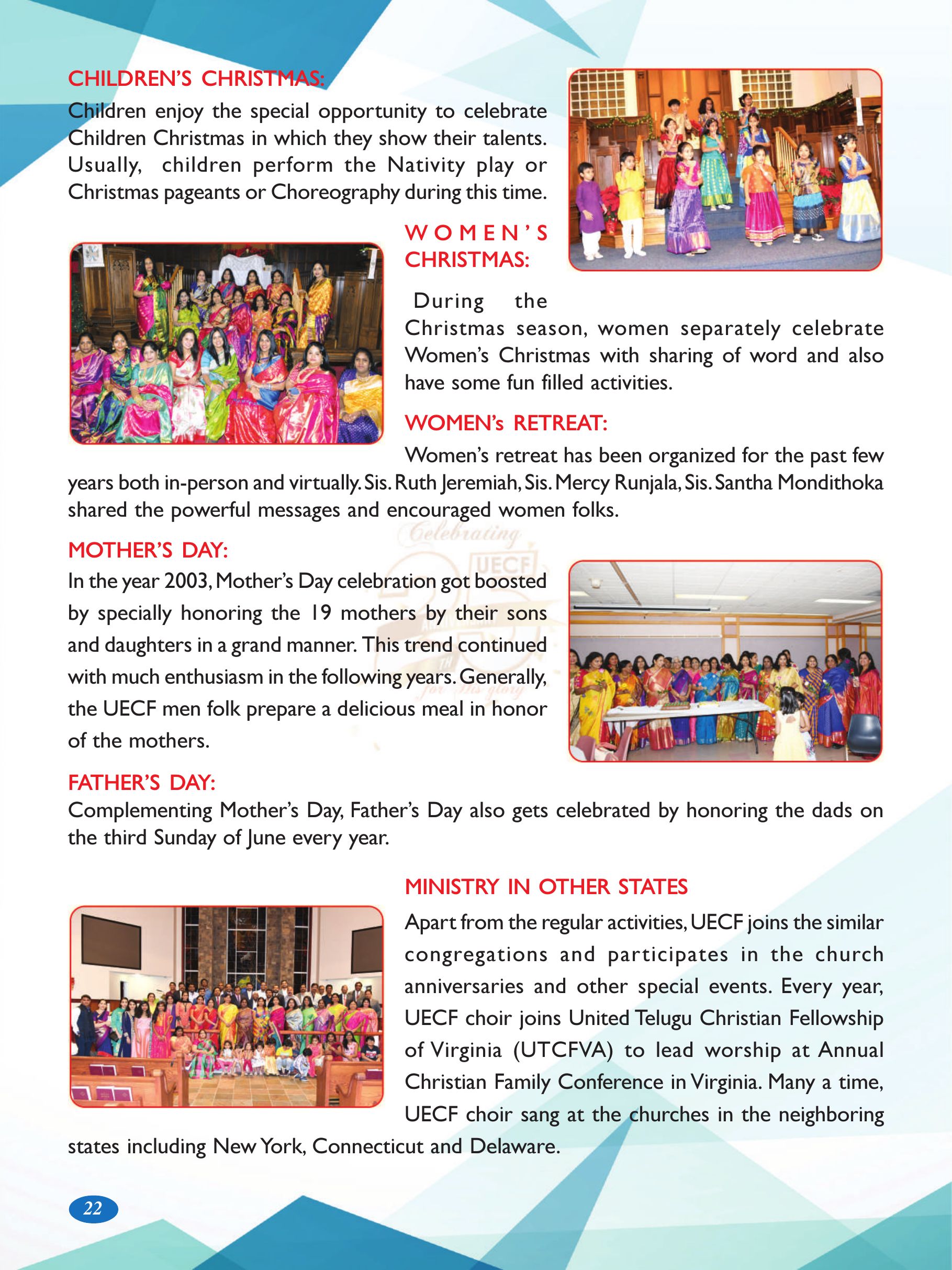 Page 22 of the UECF Silver Jubilee Souvenir