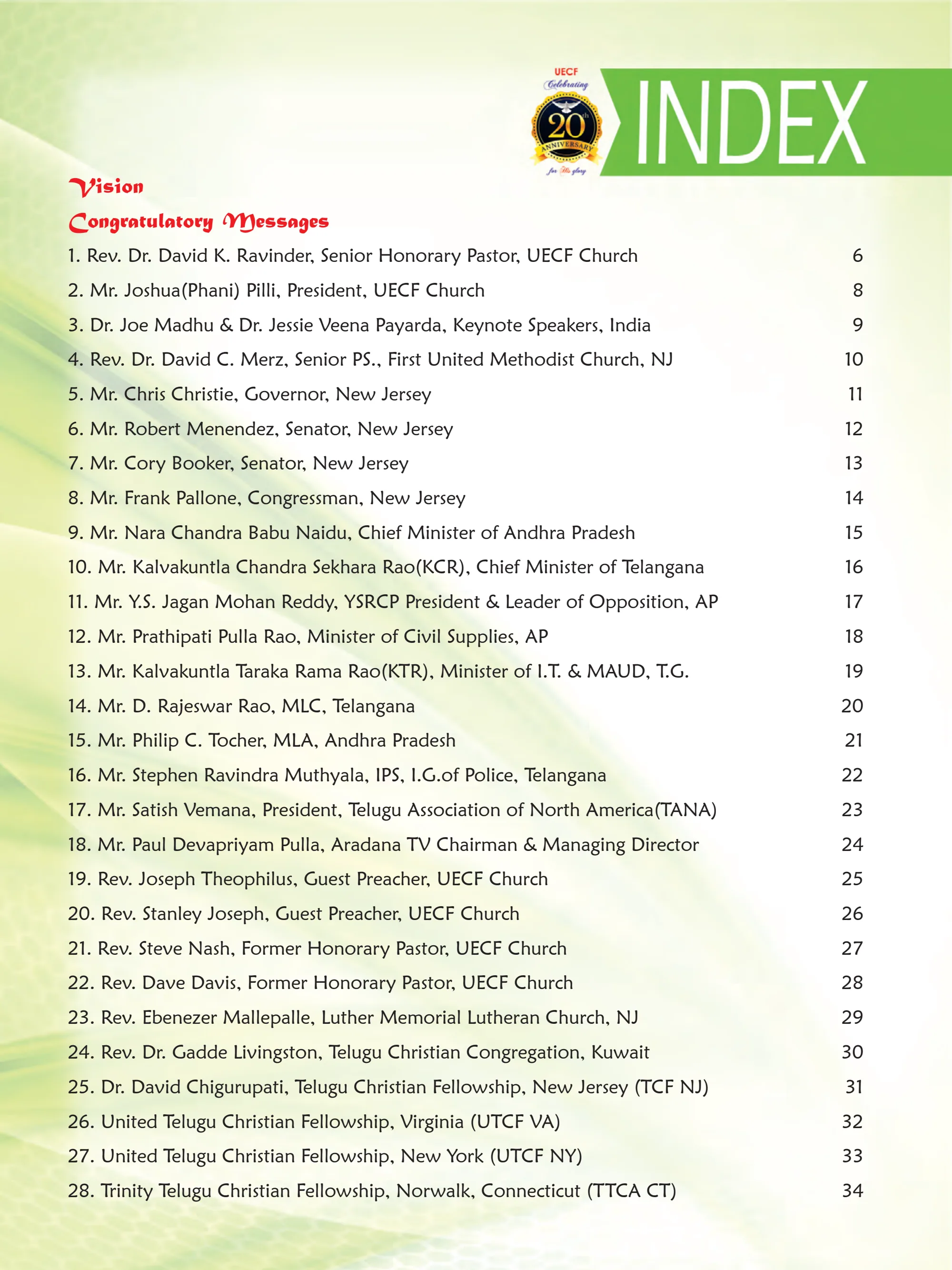 Contents of the Souvenir — souvenir page 1