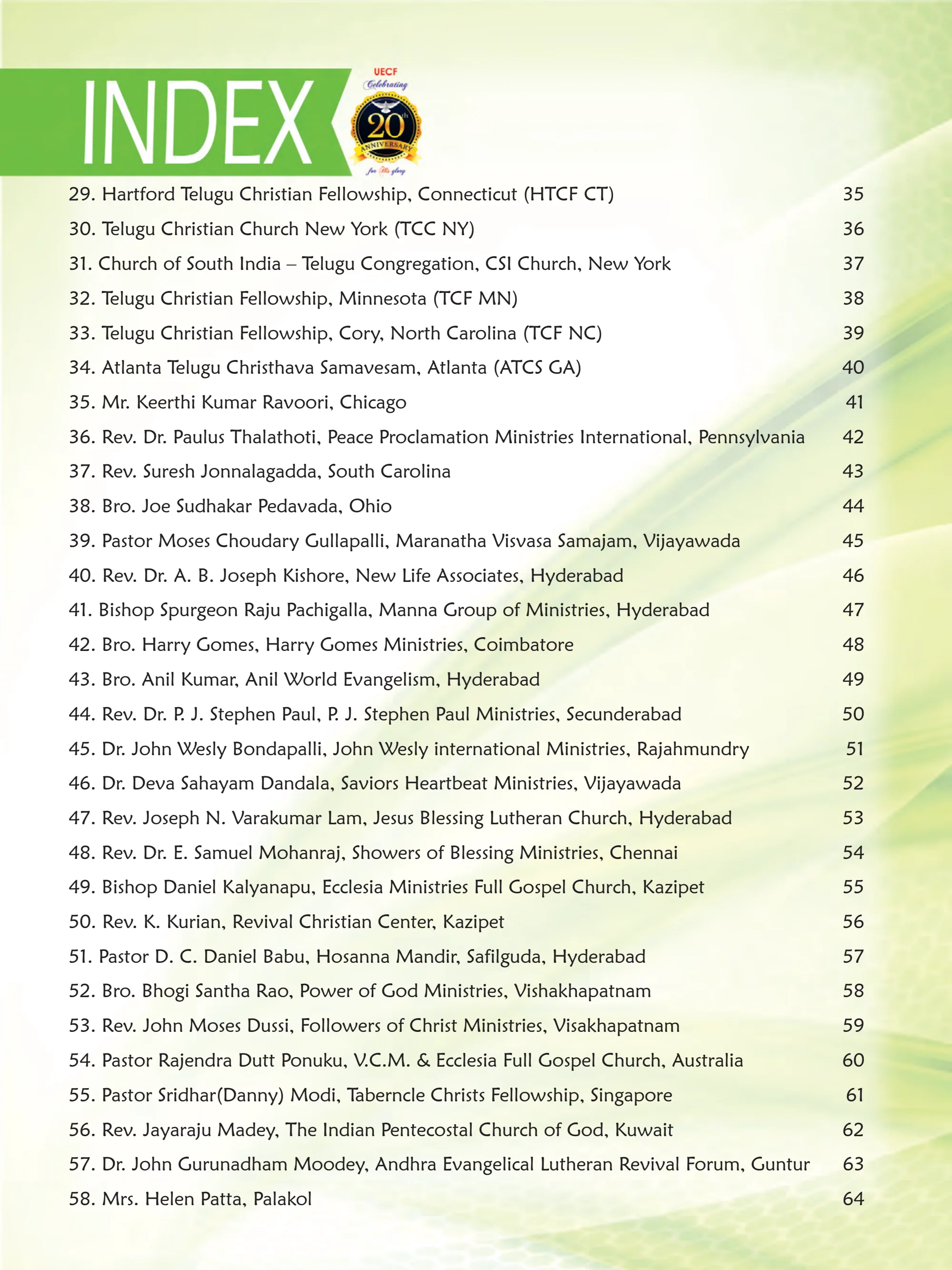 Contents of the Souvenir — souvenir page 2