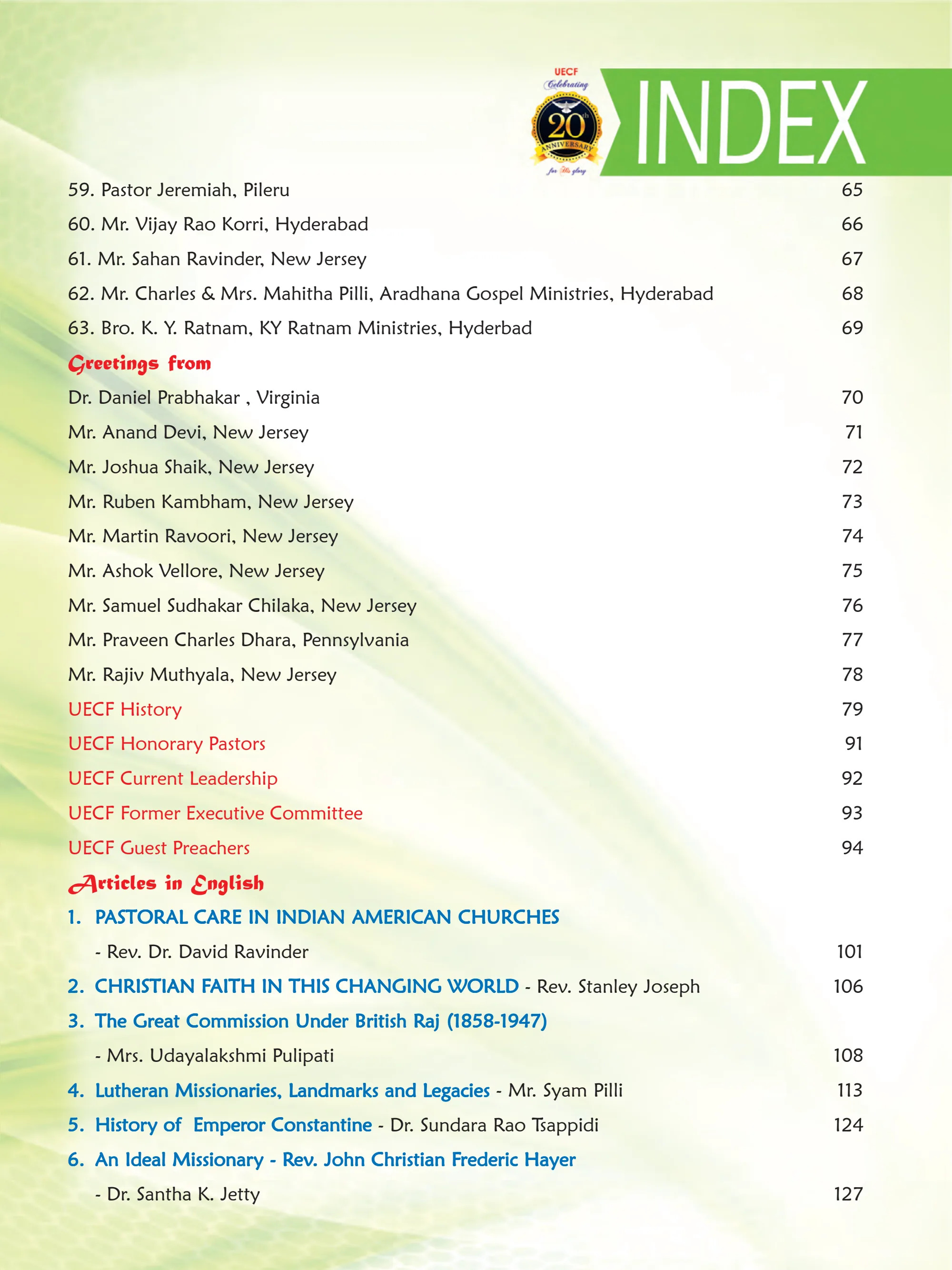 Contents of the Souvenir — souvenir page 3