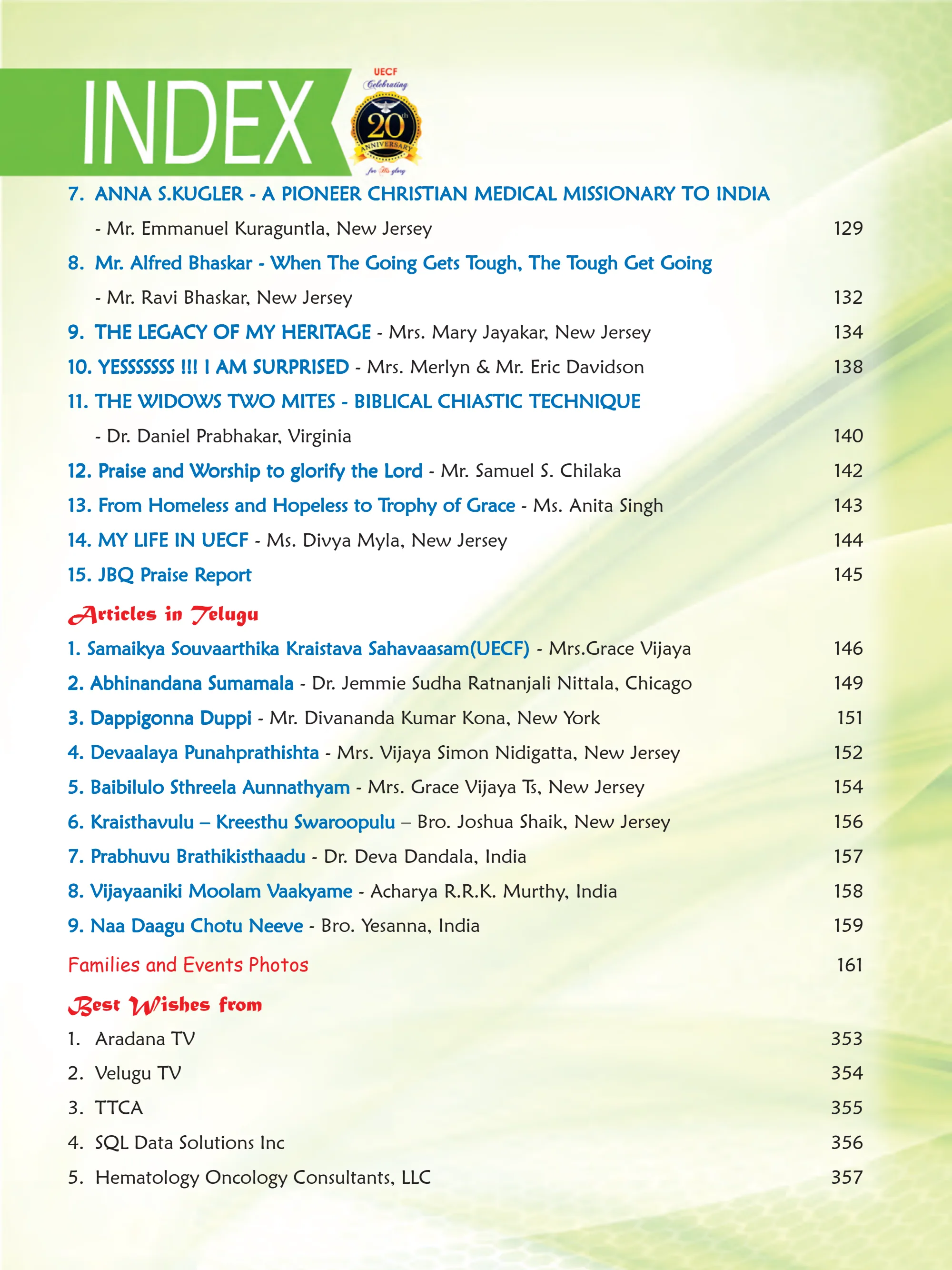 Contents of the Souvenir — souvenir page 4