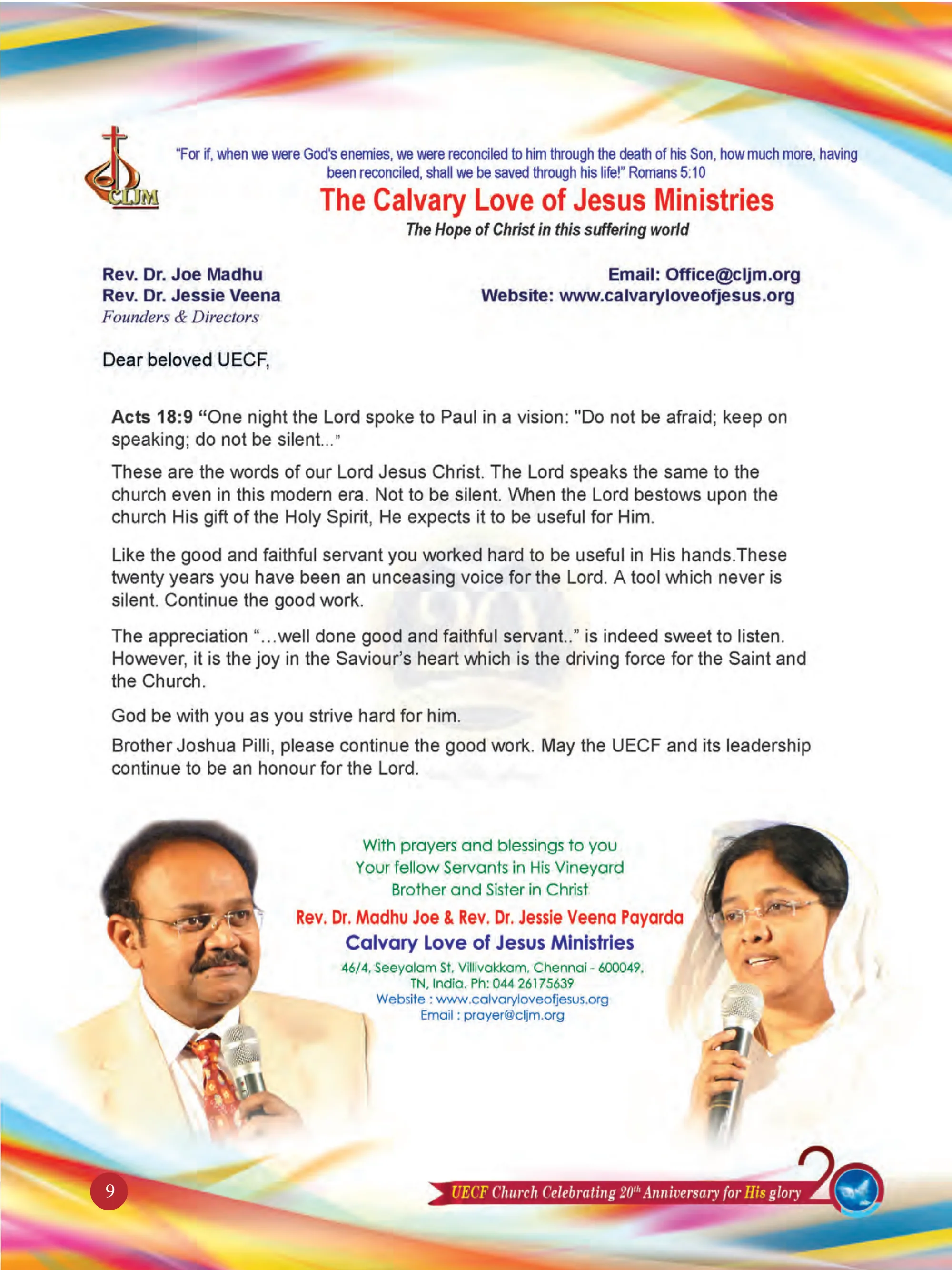 Dr. Joe Madhu & Dr. Jessie Veena Payarda — souvenir page 9