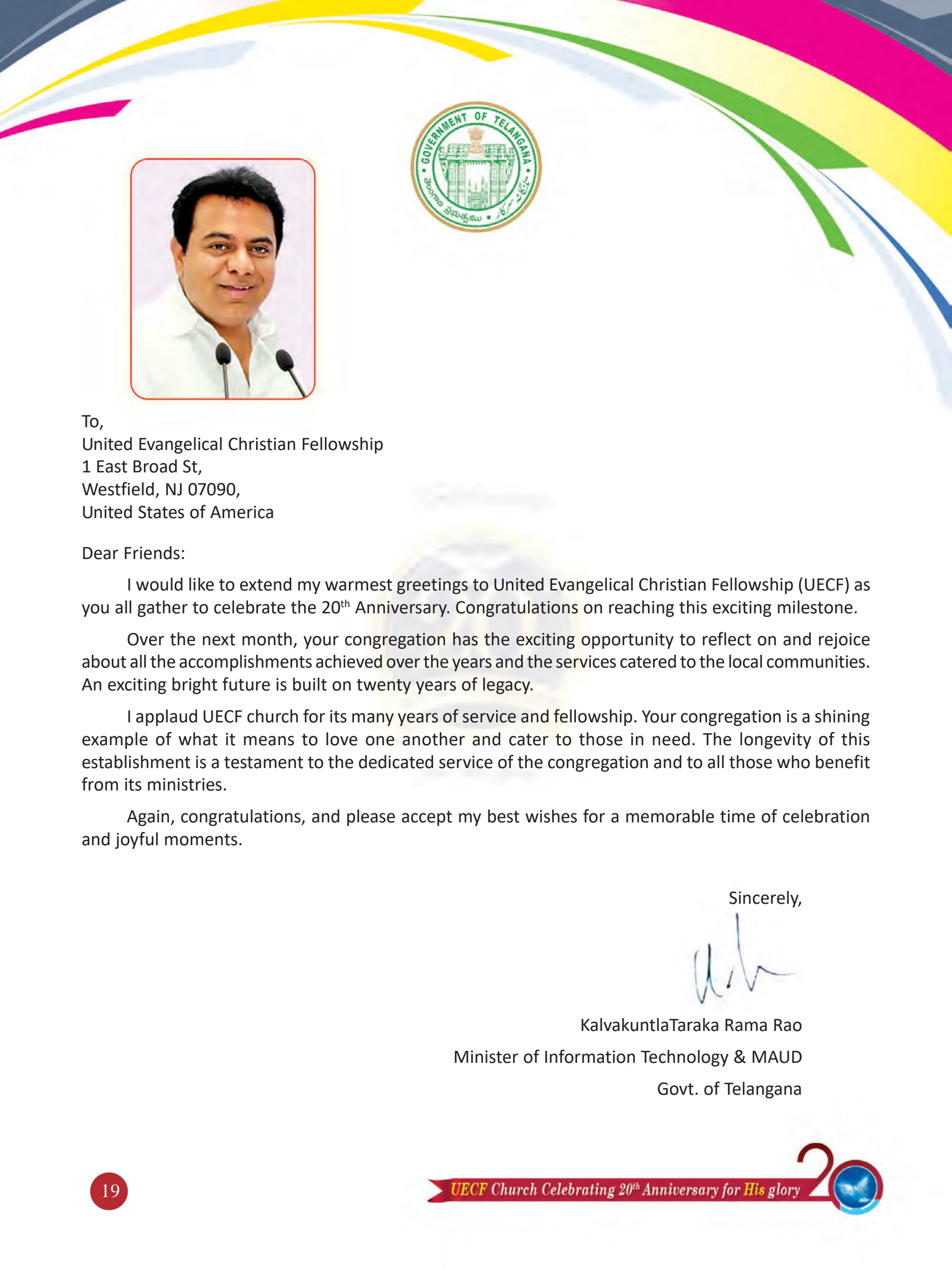 Mr. K. Taraka Rama Rao (KTR) — original souvenir page 19