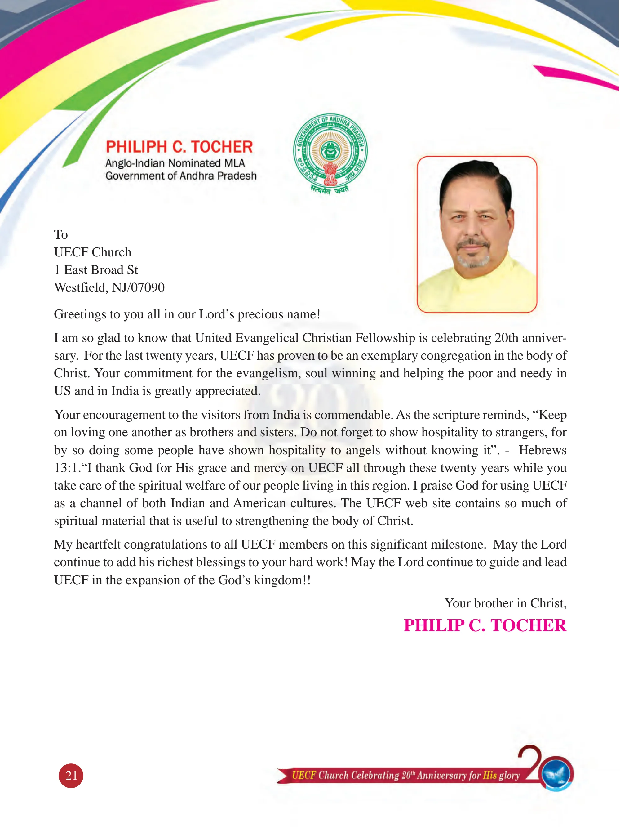Mr. Philip C. Tocher — original souvenir page 21