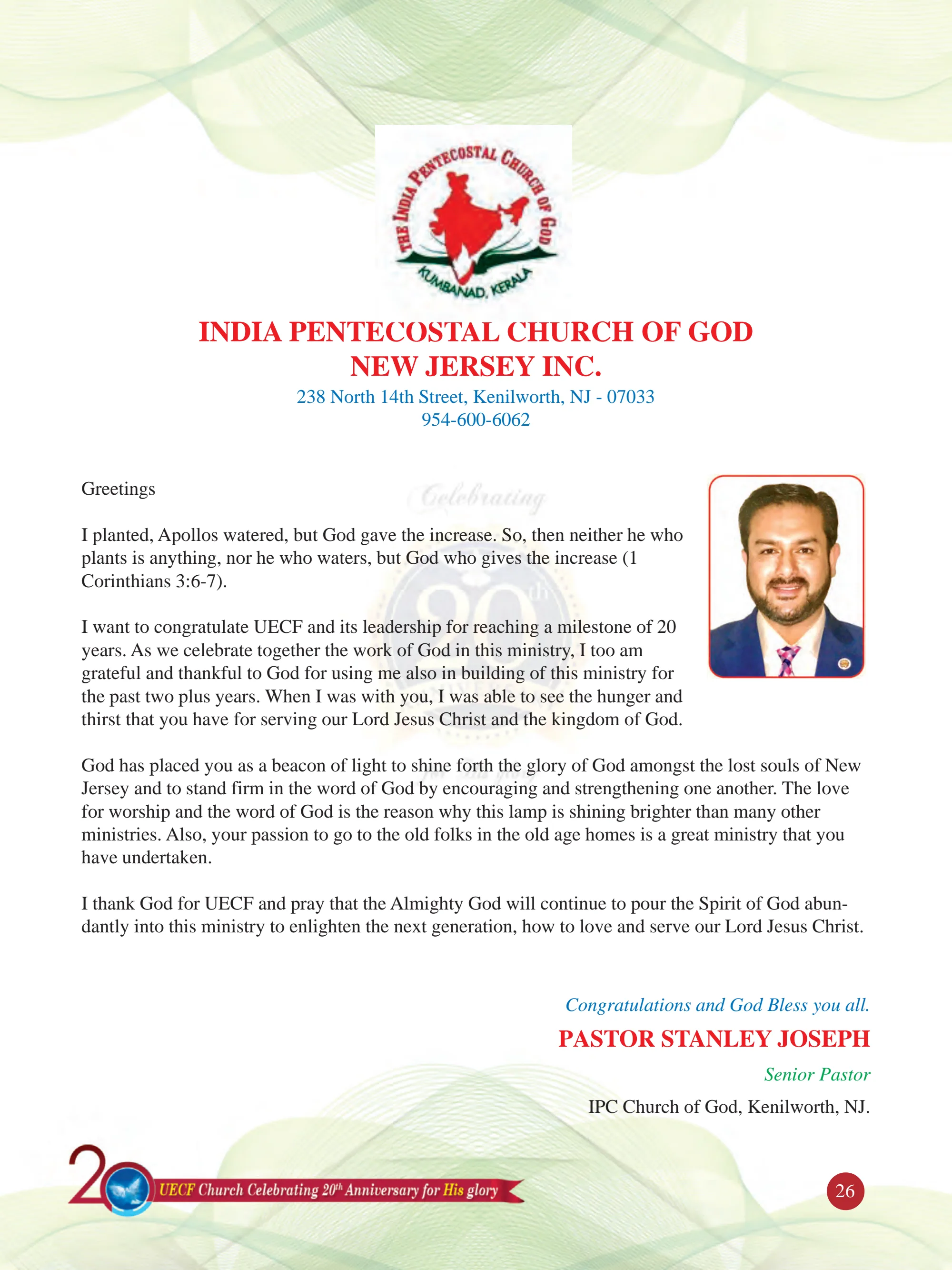 Rev. Stanley Joseph — original souvenir page 26