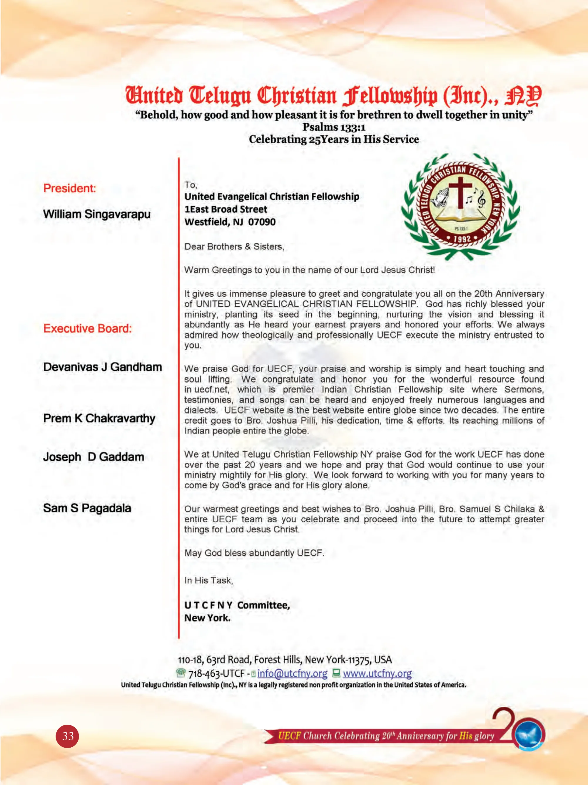 United Telugu Christian Fellowship — souvenir page 33