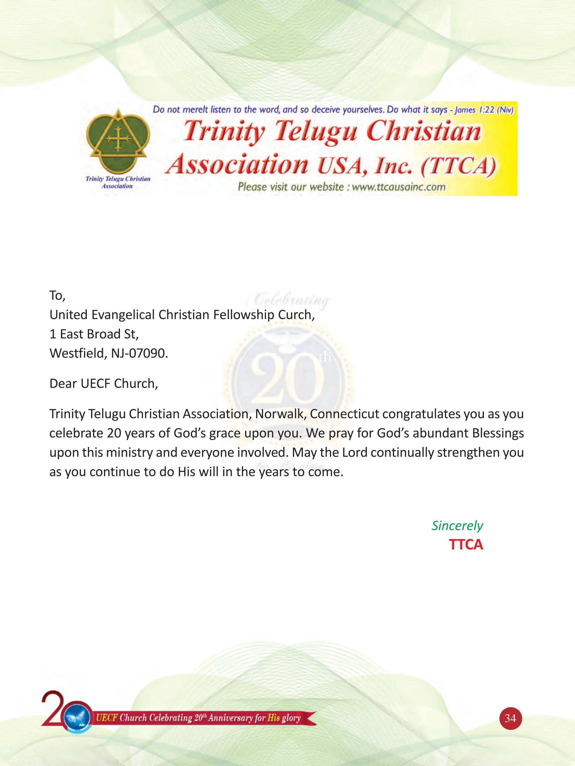 Trinity Telugu Christian Fellowship — original souvenir page 34