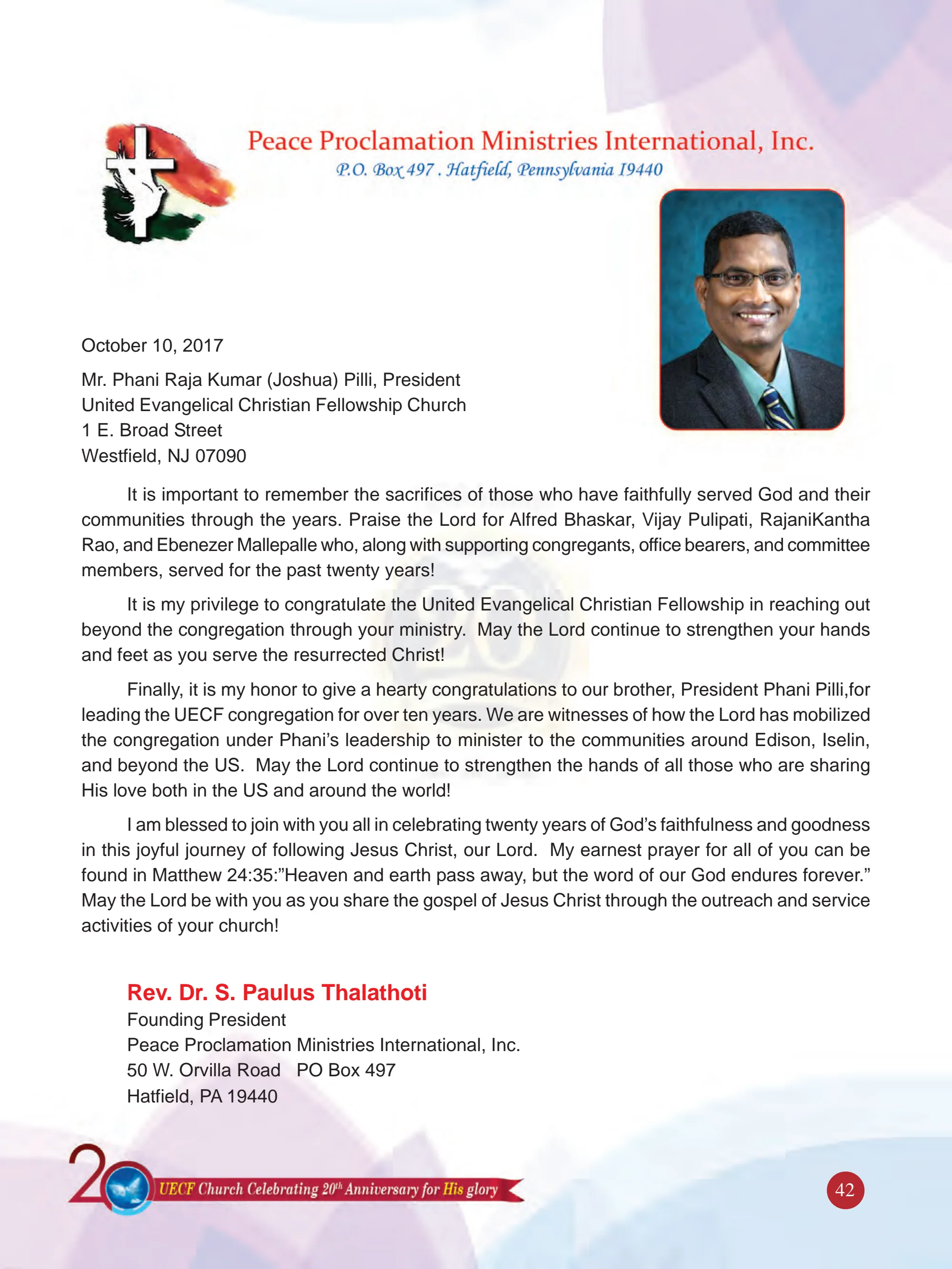 Rev. Dr. Paulus Thalathoti — original souvenir page 42