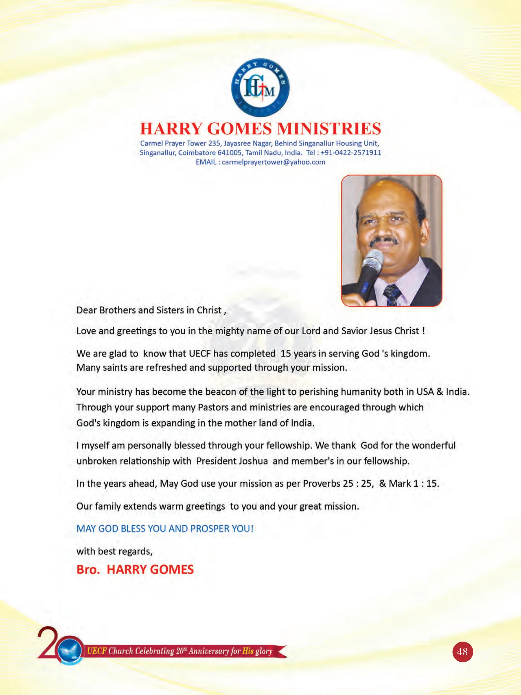 Bro. Harry Gomes — souvenir page 48