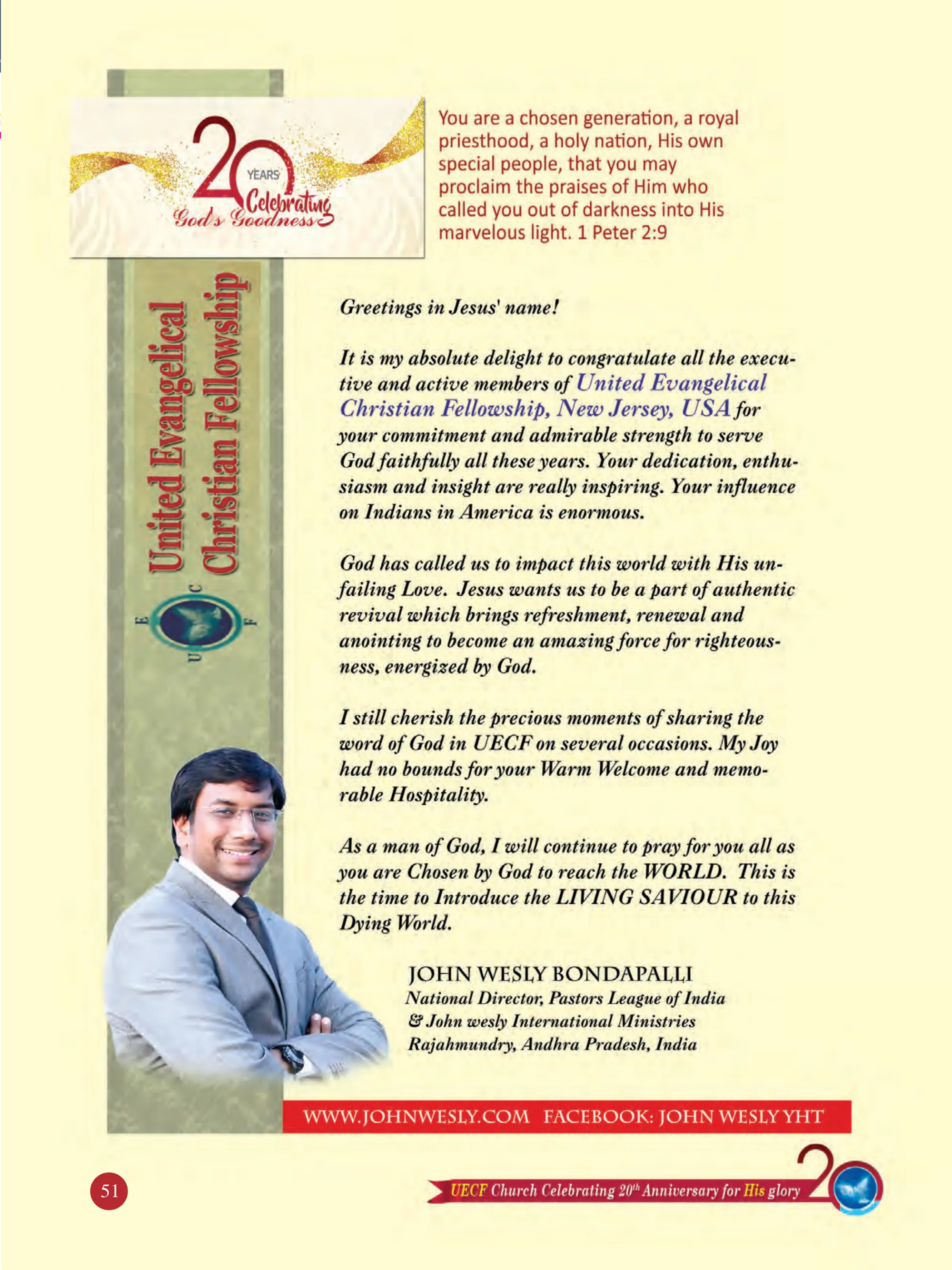 Dr. John Wesly Bondapalli — souvenir page 51