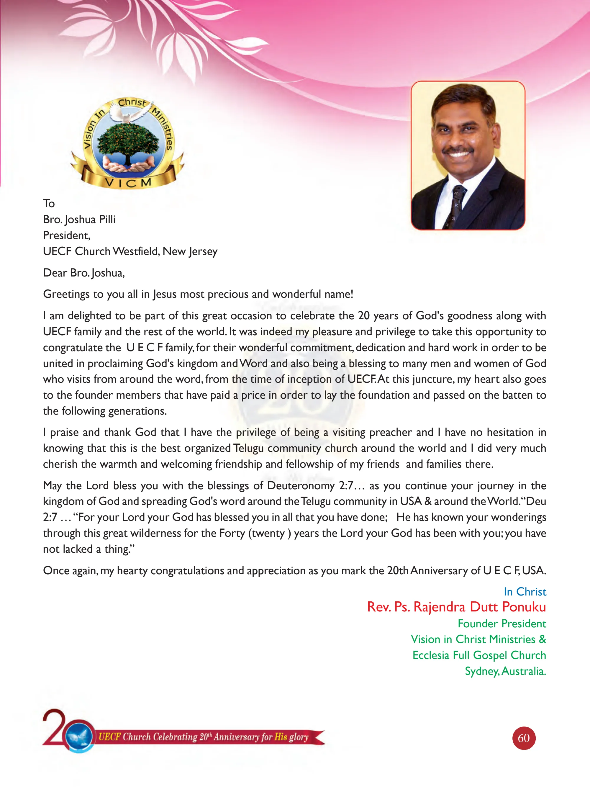 Pastor Rajendra Dutt Ponuku — original souvenir page 60