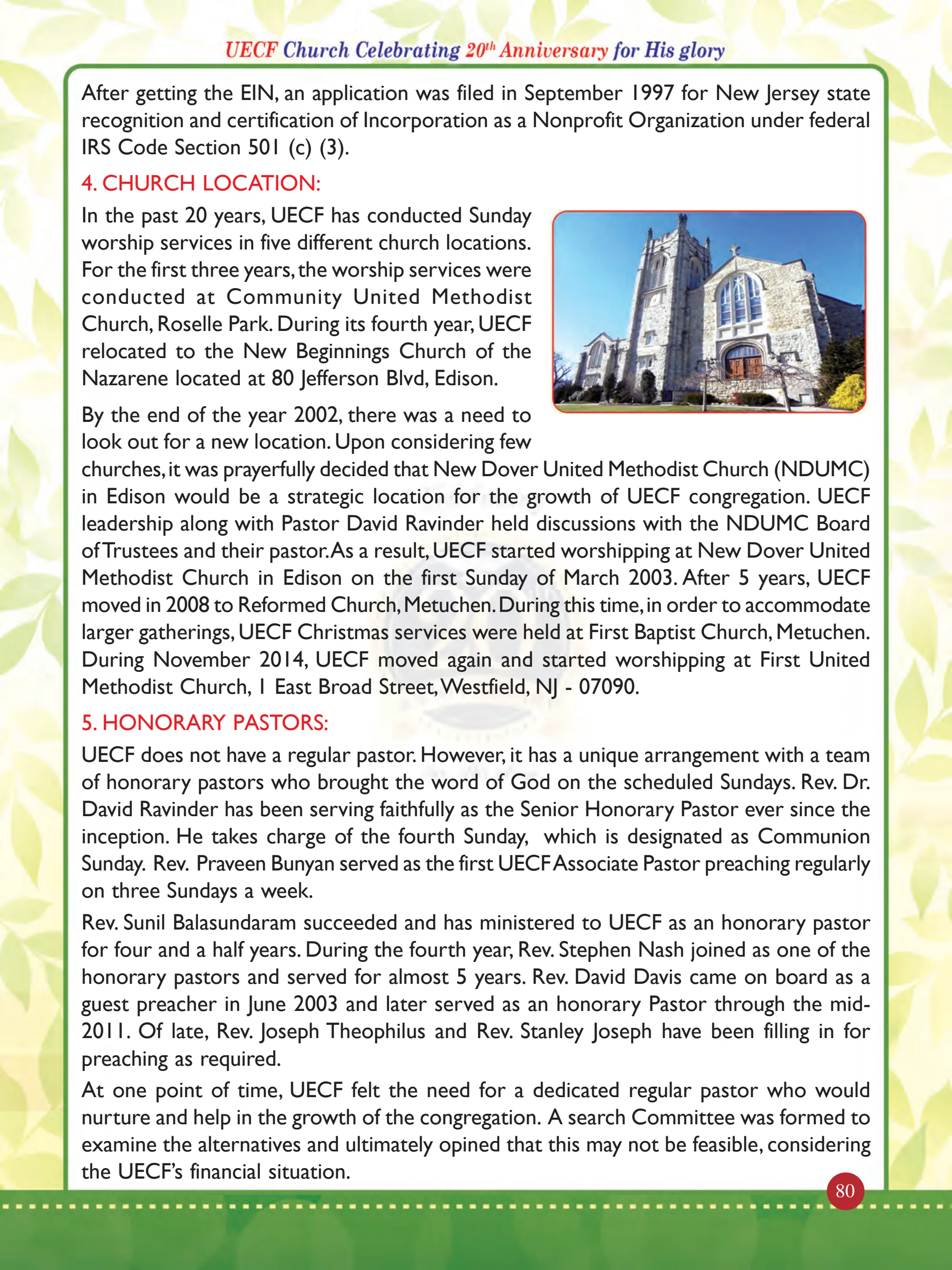 History of United Evangelical Christian Fellowship (UECF) — original souvenir page 80