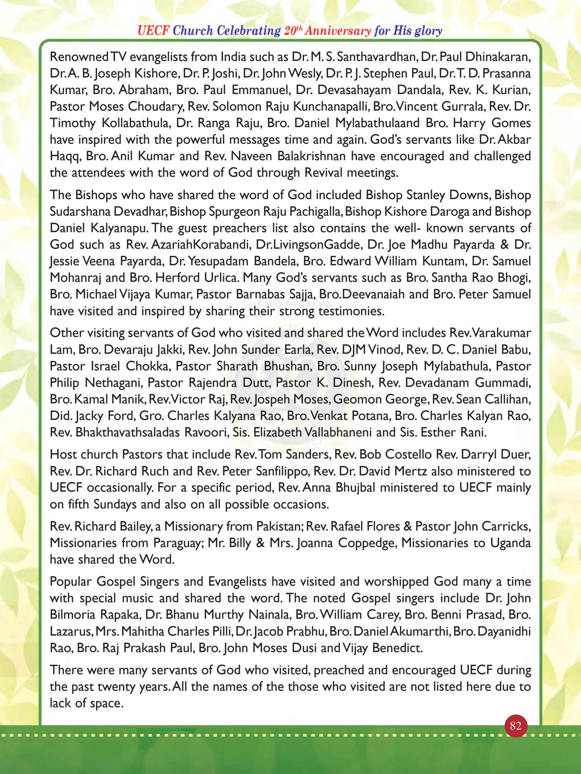 History of United Evangelical Christian Fellowship (UECF) — original souvenir page 82