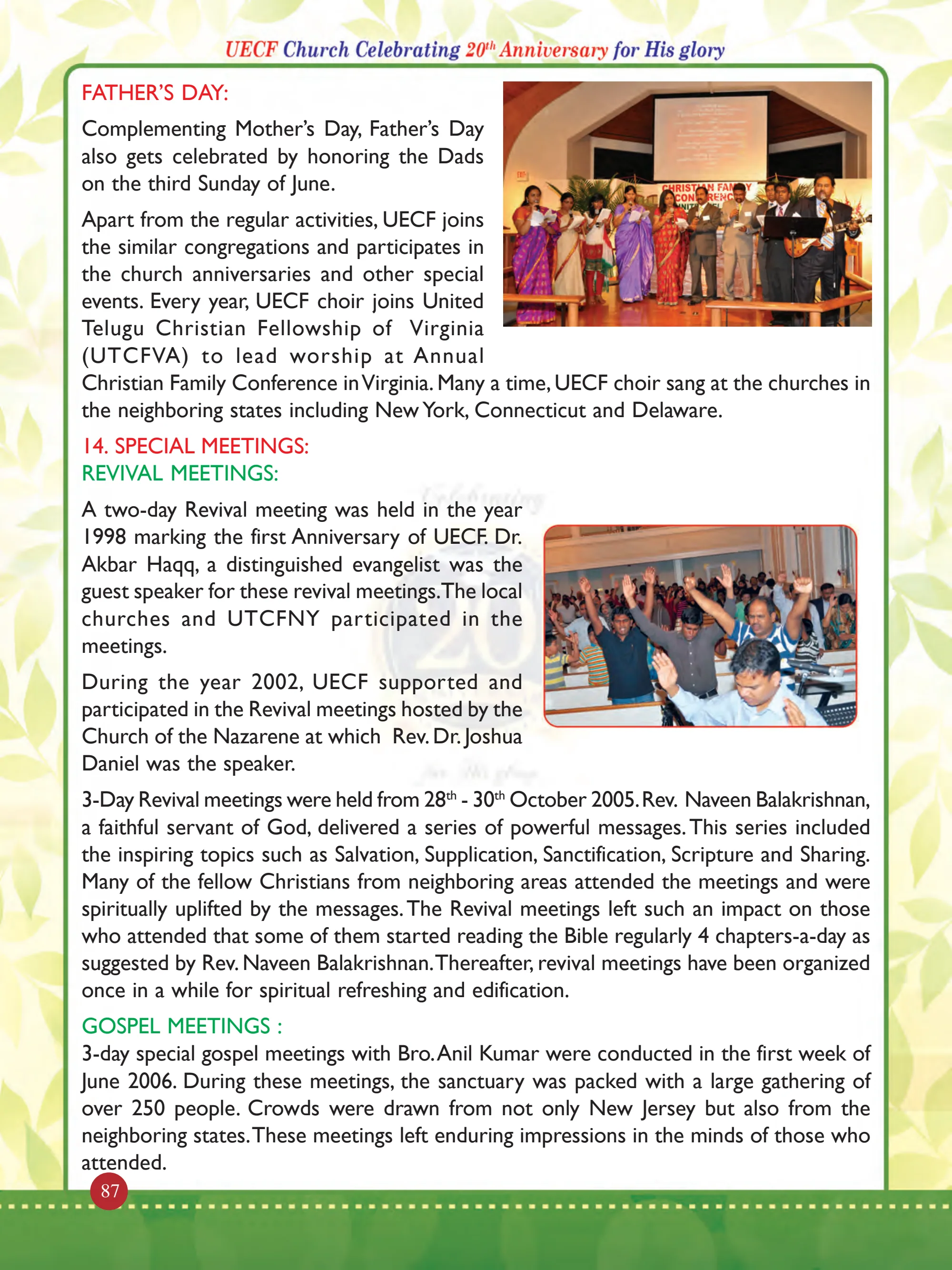 History of United Evangelical Christian Fellowship (UECF) — original souvenir page 87