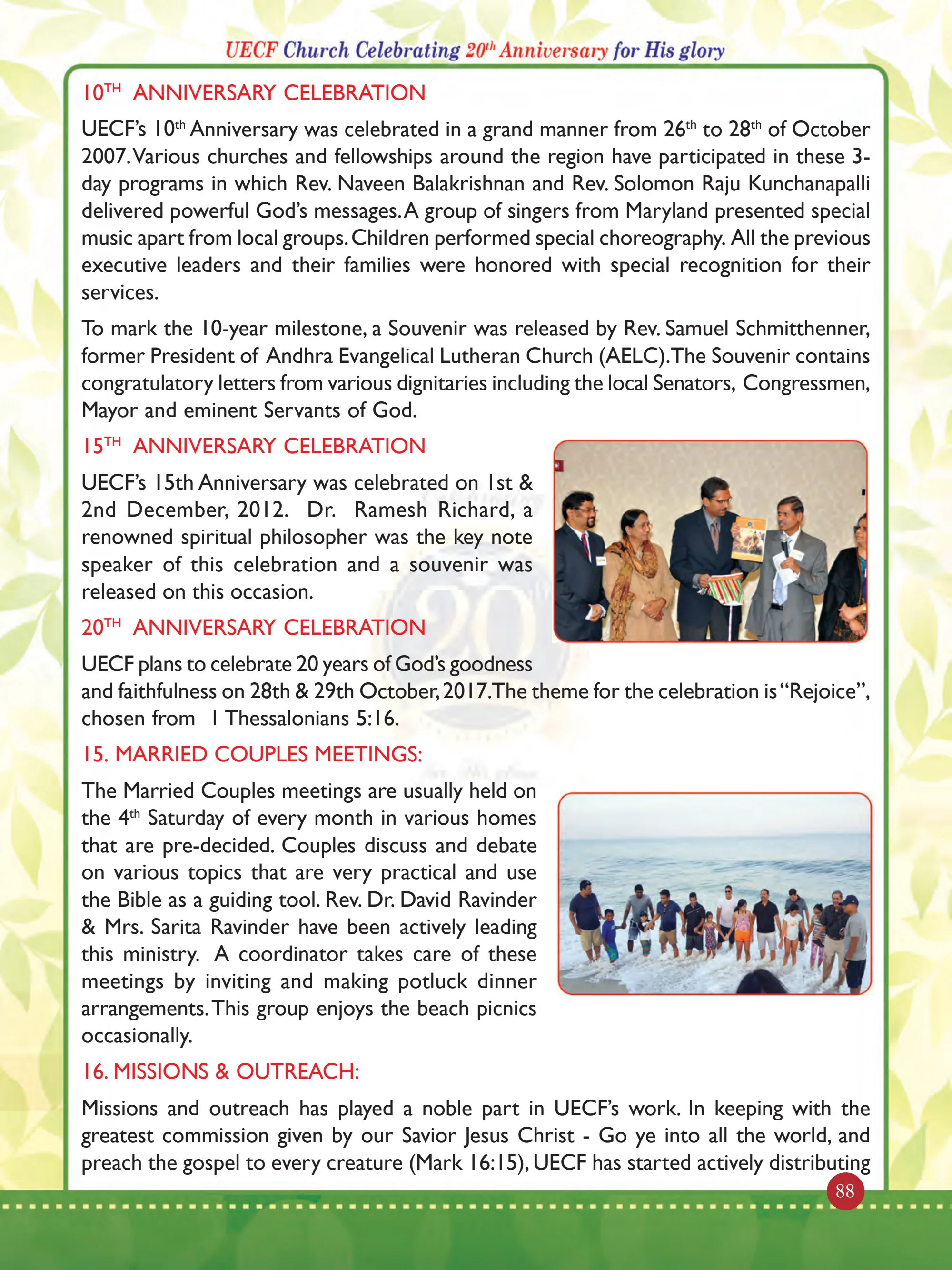 History of United Evangelical Christian Fellowship (UECF) — original souvenir page 88