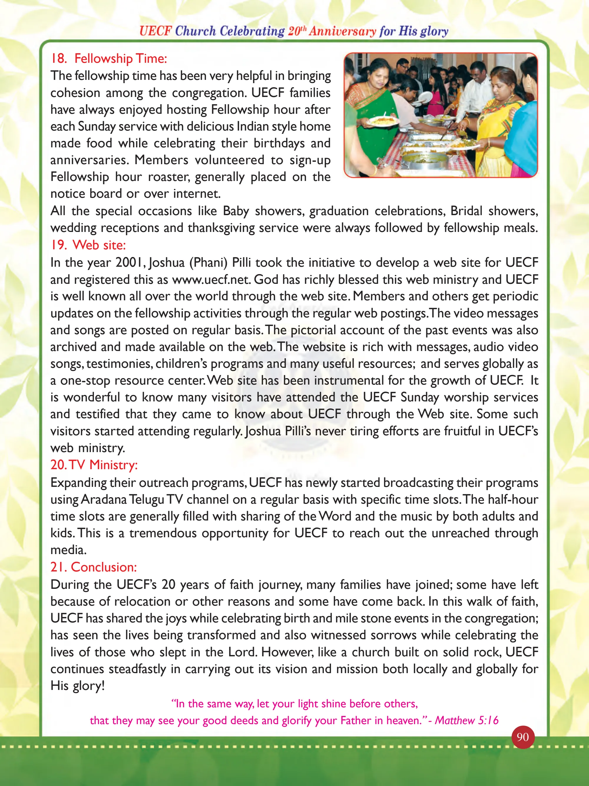 History of United Evangelical Christian Fellowship (UECF) — original souvenir page 90