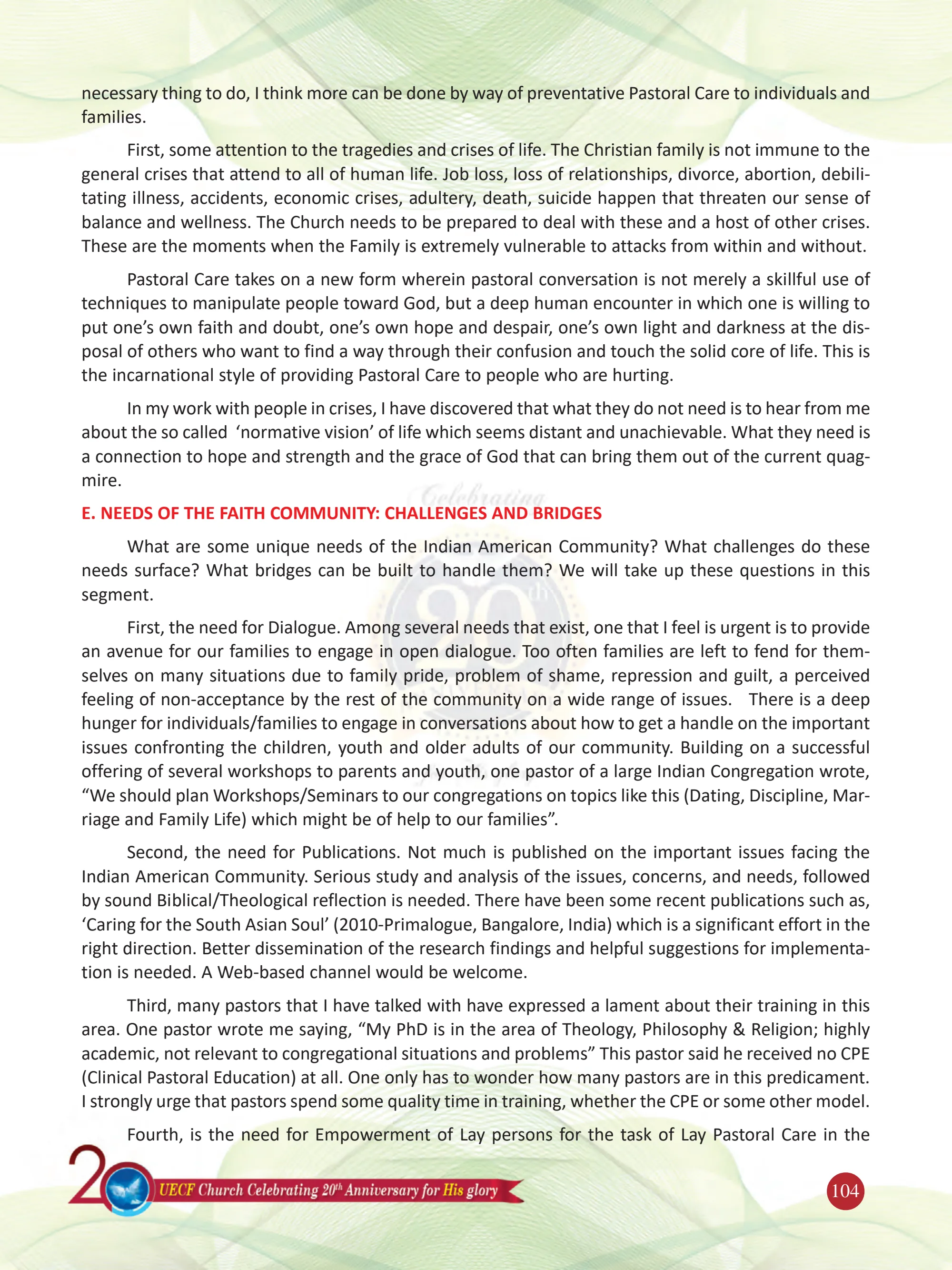 Pastoral Care in Indian American Churches — original souvenir page 104