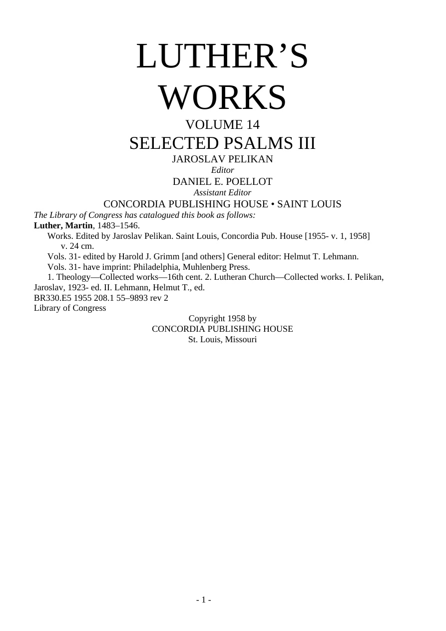 Luther's Works, Vol. 14 — Selected Psalms III