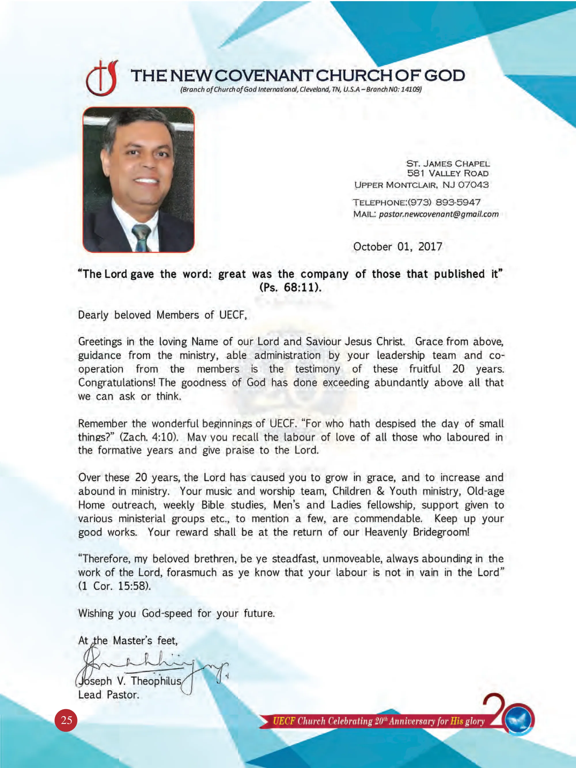 Rev. Joseph Theophilus — souvenir page 25